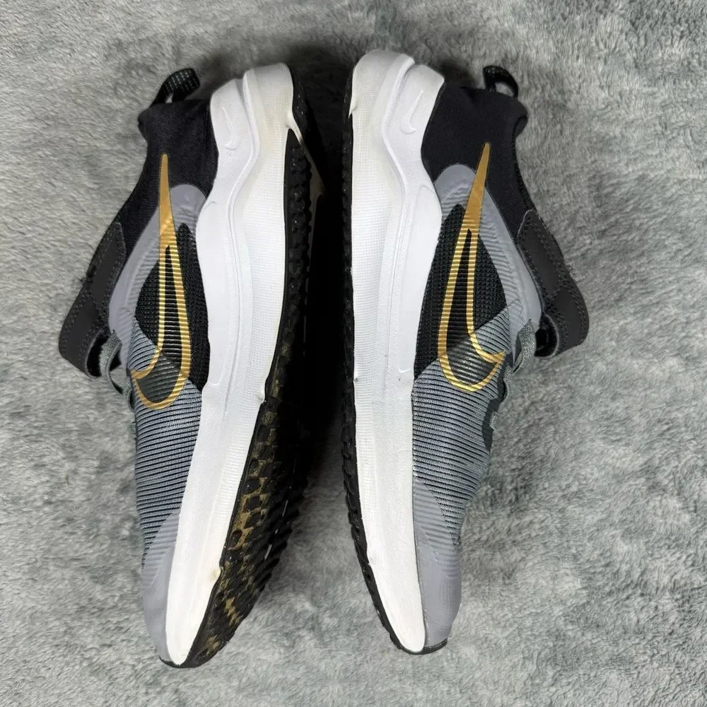 Nike Downshifter‎ 12 Next Nature Velcro Running Shoe Grey Metallic Gold No Tie